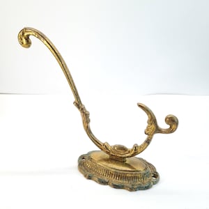 Antique Ornate Brass Triple Wall Coat Hook, Old Victorian Rococo Art Nouveau Wall Hanging Hardware Rack, Large Gold French Hanger