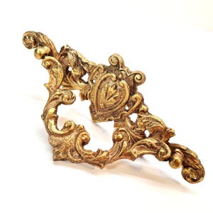 Antique Victorian Brass Drawer Pull Gold Leaf Floral, French Ornate Drop Bail Dresser Door Handle Rococo Furniture Restoration Hardware