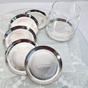 6 Silver Coasters WMF Germany, Vintage 60s Chrome Silver Tone Metal Ornately Saucers with Embossed, Mid-Century Elegant Art Deco Bar