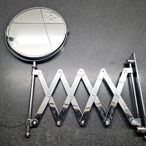 Extendable Accordion Wall Mirror, Two Sided Vanity Makeup Shaving Mirror, Mount Magnifying Extending Swivel Swing Mirror