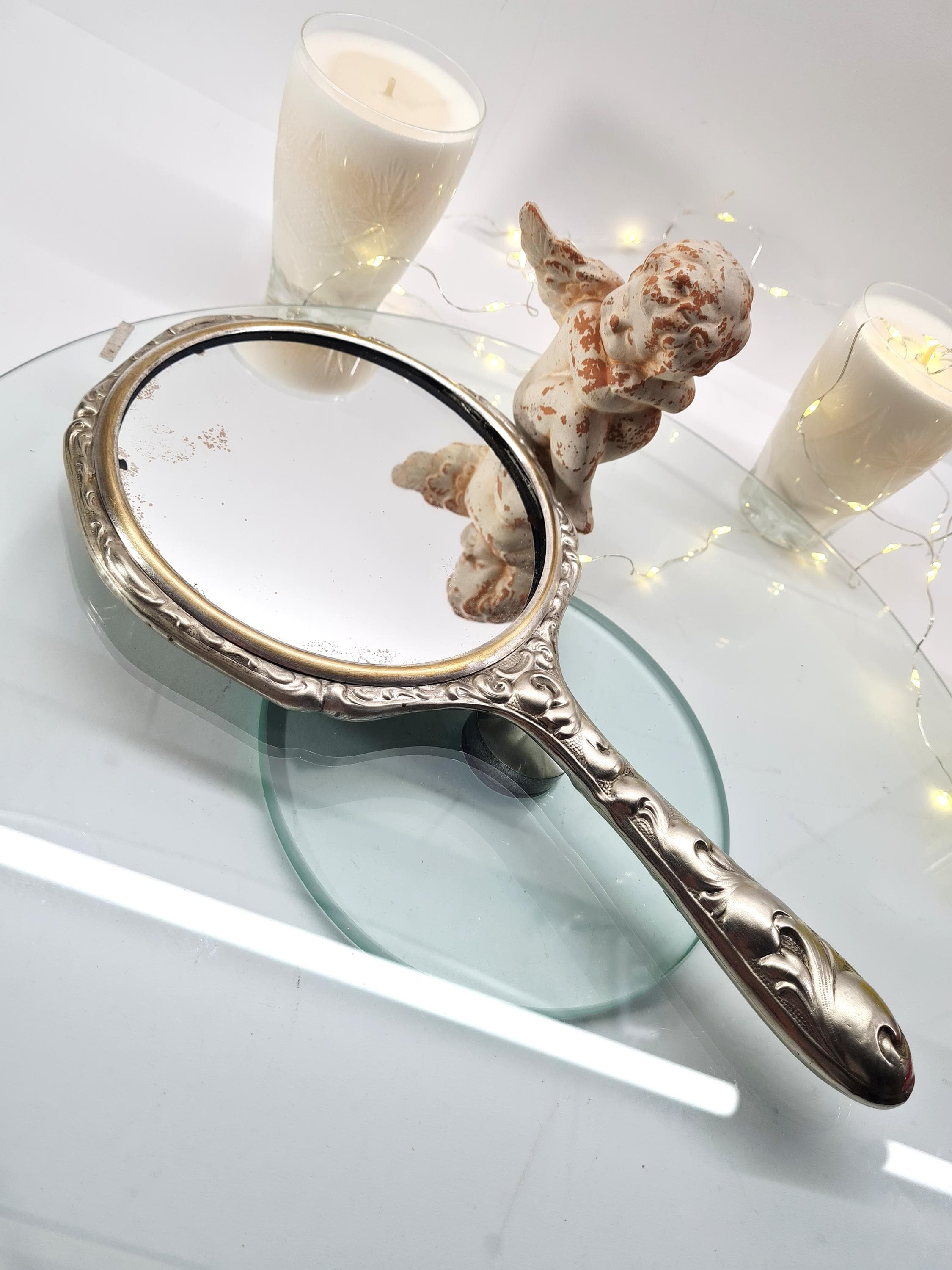 Vintage Ornate Silver Hand Mirror, Art Nouveau Vanity Mirror With ...