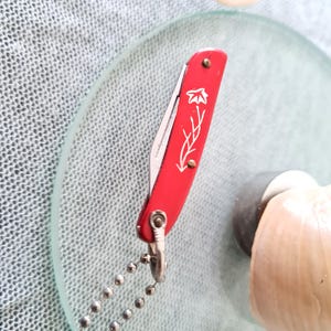 Red Mini Miniature Folding Pocket Knife Small Tiny Keychain, Fish Necklace Pendant Charm, Gift for Her