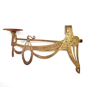 Antique Brass Wall Candle Holder Candlestick Sconce, Art Deco Piano Candle Sconce Draped Garlands, Art Nouveau 1900s Ornate Gilded Décor