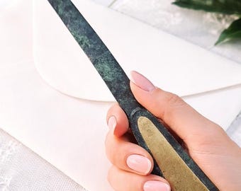 Vintage Messing Brief Brieföffner Messer Metall Patina, Antiker Briefumschlag Brieföffner, MCM Schreibtisch Zubehör Büro Dekor 50er Jahre, Geschenk für Schriftsteller