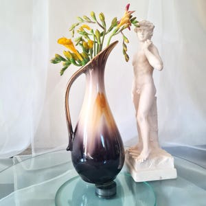 Vintage 50s Vase Pitcher Multi Coloured Glaze Brown Yellow Gold Accents, Mid Century West Germany Bay Keramik 443/20 Vase Jug with Handle