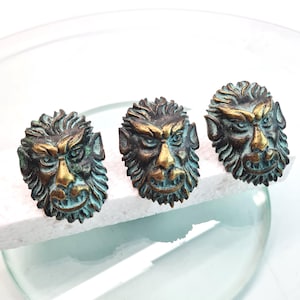 Vintage Brass Monkey Head Furniture Patina Decor Elements, Mythical Style Bronze Overlays, Gothic Gift for Designers & Crafters