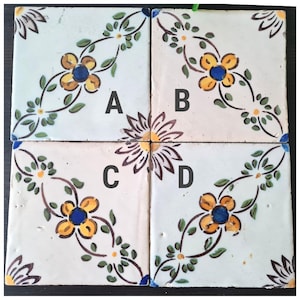 Vintage Flower Portuguese Tile, Traditional Azulejo Ceramic Tile, 60s Hand Painted Floral Pattern Ceramic Green Yellow Decorative Wall Tile