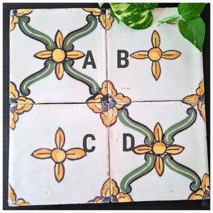 60er Jahre Azulejo Keramikfliese, 60er Jahre Azulejo, keramische Wandfliese, dekorative Wandfliese mit Blumenmuster