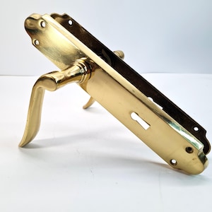 Pair Gold Lever Door Handle with Backplate and Keyhole, Latch Mortice Mid-Century Polished Brass Finish, Traditional Vintage Locks & Latches
