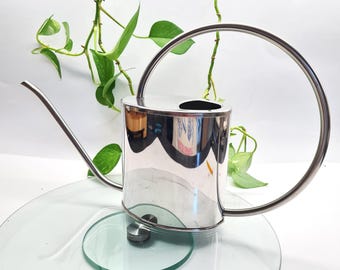 Elegant Stainless Steel Flower Watering Can Graceful Long Spout & Handle, Round Cactus Watering Can MCM Plant Accessories Mid Century Modern