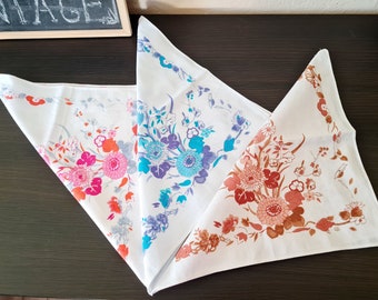 Vintage Flower Handkerchiefs lot set 3 Organic Cotton, Ladies Handkerchief, Ladies Hankies