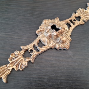 Ornate Keyhole Cover Plate with Lion, Antique Victorian Brass Escutcheon, Decorative Large Horizontal Key Hole, Restoration Hardware