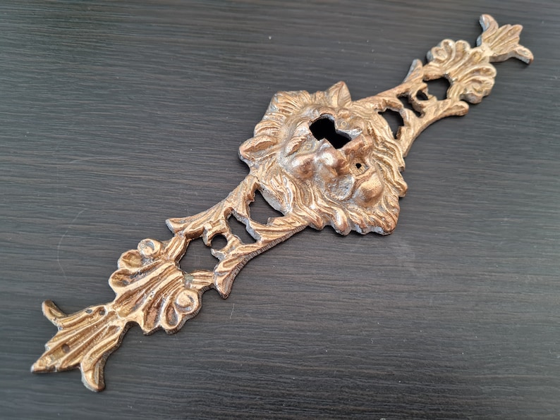 Antique Lion Key Hole Cover Plate Brass, Victorian Escutcheon