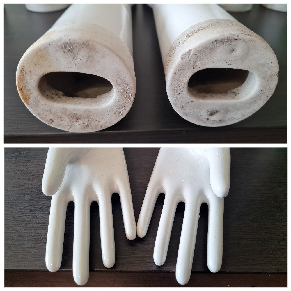 Vintage Porcelain Glove Mold, White Ceramic Hand Sculpture