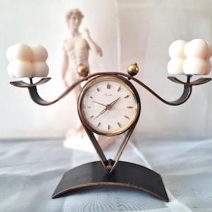 Brass Art Deco Alarm Clock Mauthe West German, Mid Century Modern 1900s Table Desk Watch, MCM Tabletop Clock