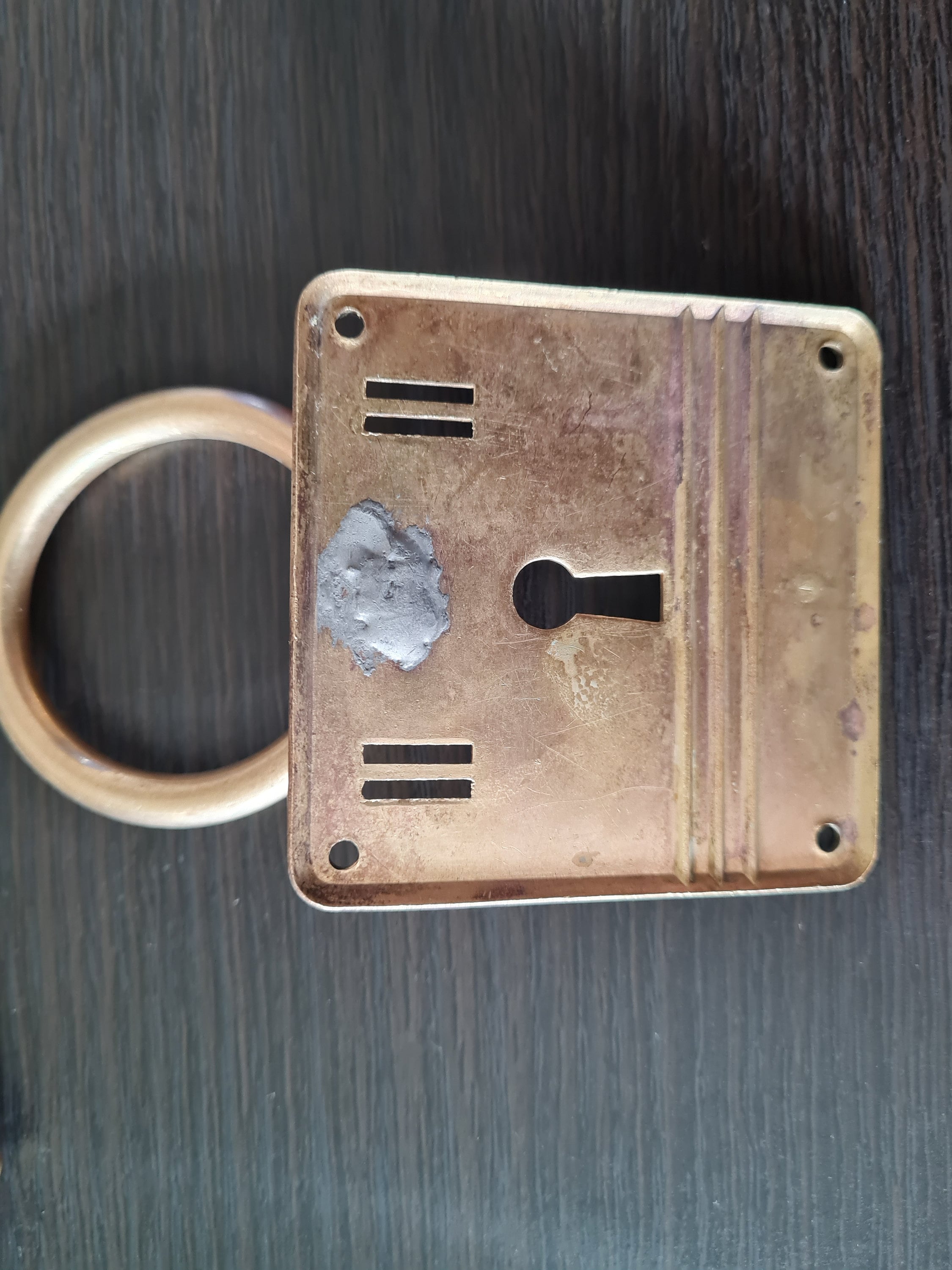 Large Brass Drop Ring Dresser Pull With Key Hole, Keyhole Cover