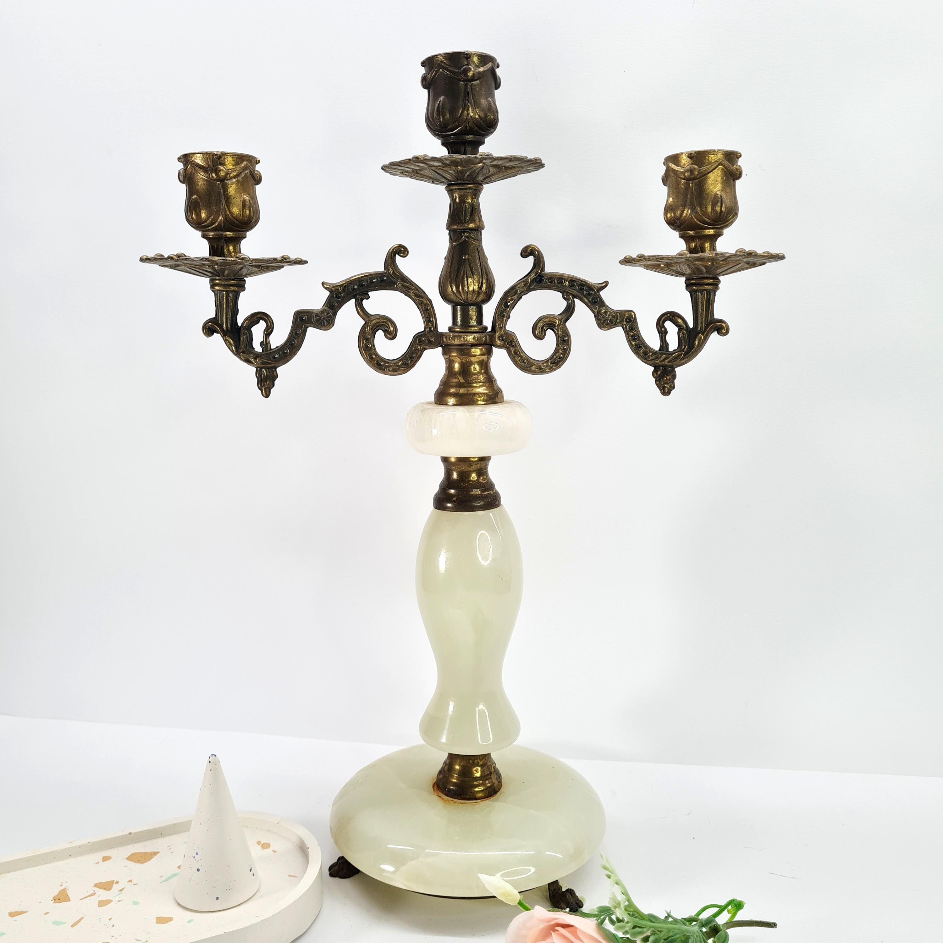 Paire De Chandeliers Anciens – Marbre/Onyx Et Métal – Style Baroque