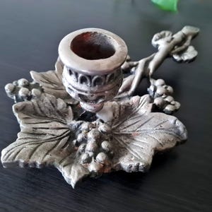 Antique Silver Grape Leaf Chamberstick, Candle Holder with Handle, Art Nouveau Ornate Decorative Candlestick French Victorian