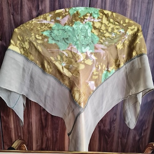 Sheer Green Devore Silk Scarf Floral Pattern with Sheer Details Hand Made Elegant Neck Scarf, Gift for Her Women Wife