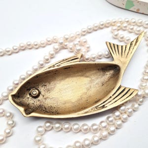 Gold Fish Trinket Ring Dish, Small Brass Tray Bowl, Mid Century Modern Ashtray or Soap Dish, Coastal Nautical Decor, Fishing Lover Gift