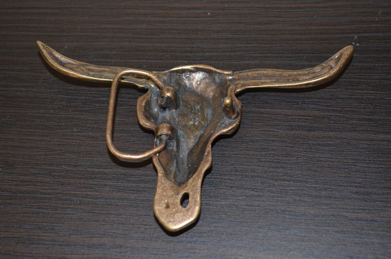 Western Longhorn Engraved Belt Buckle, Gold/Silver