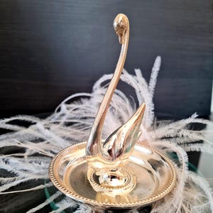Silver Plated Trinket Dish Swan Ring Dish Holder  Jewellery Organiser Stand, Vintage 70s ENGLAND, Engagement Gift for her