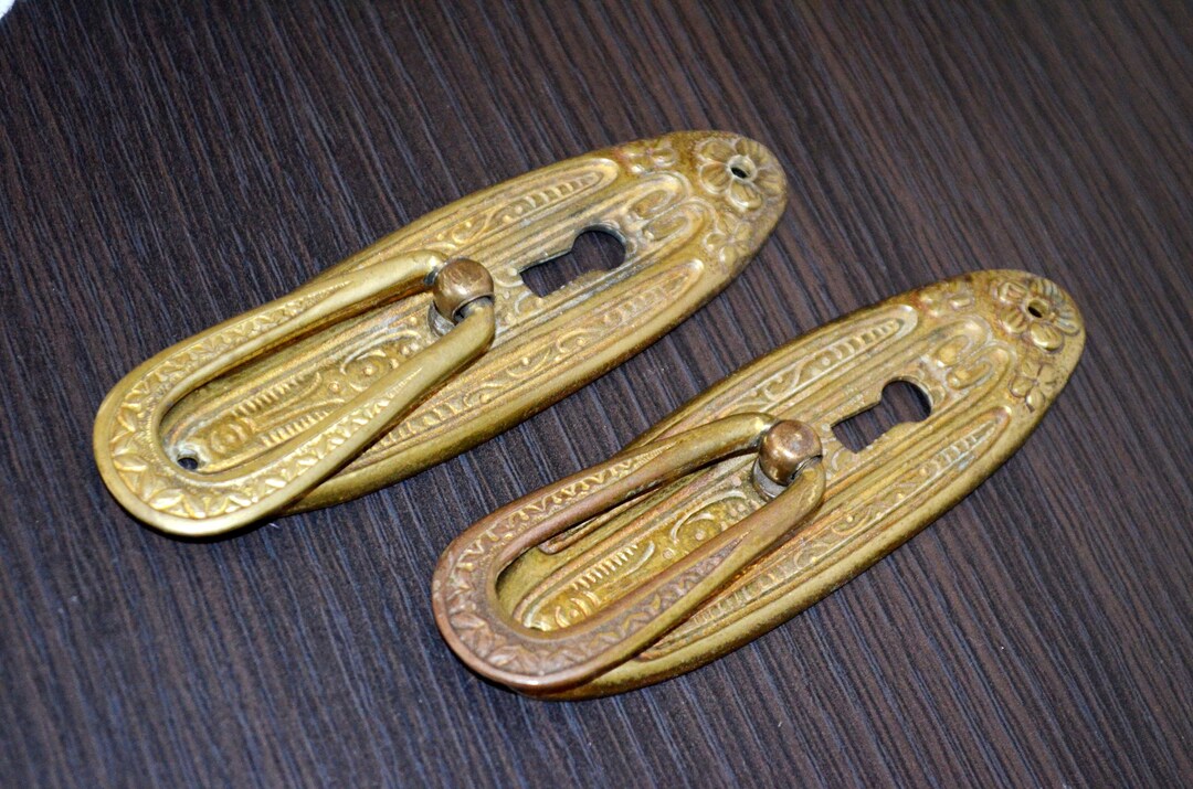 Victorian Keyhole Cover With Drawer Pull Handle, Brass Key Hole