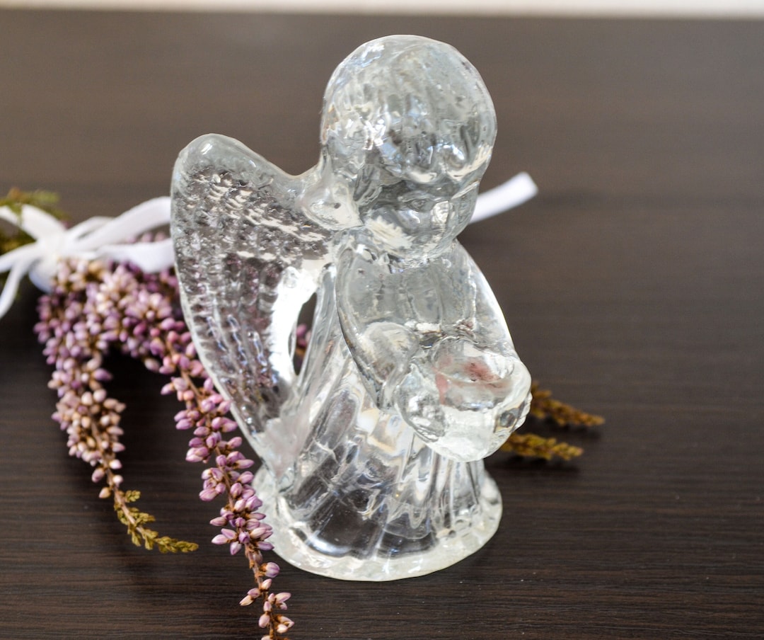 Vintage Crystal Angel Figurine Mikasa Austria, Candle Holder Clear Art