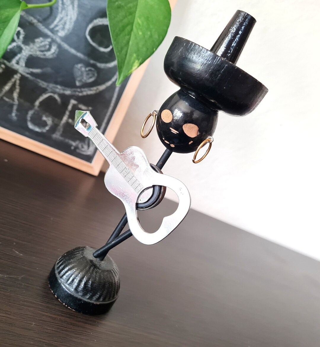 Vintage Guitar Beer Bottle Opener Mexican Guitarist in Sombrero, Mid