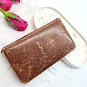 Antique German Mini Prayer Book Ave Maria Brown Leather Gold, Old Catholic Prayer Book, Easter Gift, First Communion