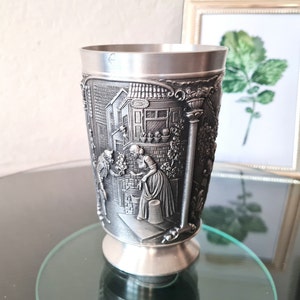 Pewter Cup Tumbler Goblet, Fathers Day Gift for Dad, German Metal Wine Glass, Becker Zinn 95% Scene Chalice 10 Year Anniversary