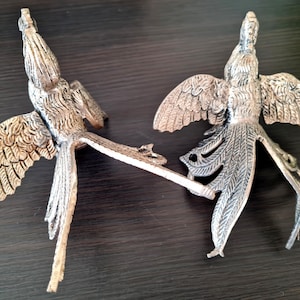 Pair Fighting Roosters Figurines, Vintage Brass Silver Metal Statuettes, Cockfighting, Gift for Farmer, Farmhouse Rustic Decor