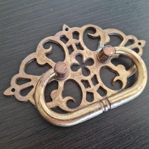 Tirador antiguo ornamentado para cajón de armario, tirador dorado para puerta de cómoda, herrajes rococó, barrocos, victorianos, restaurados, estilo rústico francés.