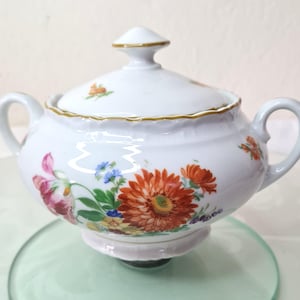 Vintage suikerpot met deksel art deco wit porselein met twee handvatten, bloempot, TK Thun, Tsjechoslowakije