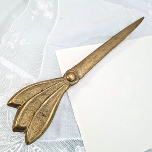 Vintage Brass Letter Opener 1950s, Art Deco Fan Handle Design Paper Knife, Gift for Writers, Collectors or Office Decor Lovers
