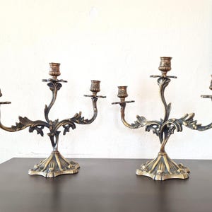 2 Antique French 3 Arm Candelabra Brass, Ornate Baroque Pair of Gilt Candle Holder, Victorian Rococo Candlestick Candleholder, Wedding Gift