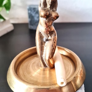 Vintage Brass Transgender Figure Ring Holder, Aphrodite Statue, Gold Woman Hand Made, Art Deco Sensual Home Decor, Femboy Trans Gift