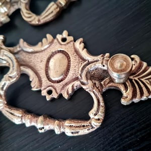 Antique Drawer Pull with Ornate Plate, French Victorian Brass Drop Bail Pull, Handle for Cabinets Restoration Hardware Furniture