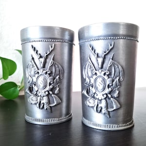 Pewter Cup Tumbler Goblet with Hunt Coat of Arms, Metal Wine Glass, Berndorf Zinn 95% Deer, Gift for Him Dad, Vampire Royalty Gothic Chalice