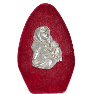 Placa de pared de terciopelo rojo vintage con caballete de la Virgen con el Niño, regalo religioso cristiano para mamá, icono de la Virgen de las Calles, decoración de altar católico