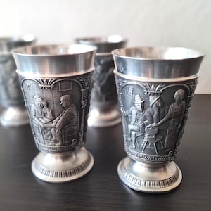 German Pewter Wine Goblet Tankard Cup, Pedestal Footed Tumbler Goblet ROSENZINN, Metal Wine Glass, Zinn 95% Chalice, Tin Anniversary Gift