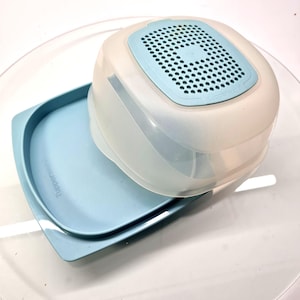 Tupperware Small Square Cheese Smart Container 6058A-2, Blue Climate Food Storage Kitchen Box, Plastic Picnic Snack Sandwich Keeper