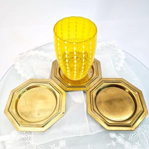 Set 3 Vintage Gold Coasters, Octagon Honeycomb Coasters, Brass Antique Tableware