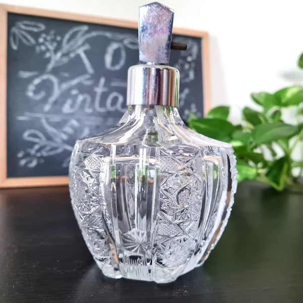 Crystal Perfume Bottle Atomizer Brilliant Clear Cut Glass, Bohemian Lutzelbourg hand-cut crystal spray perfume bottle, gift for mom