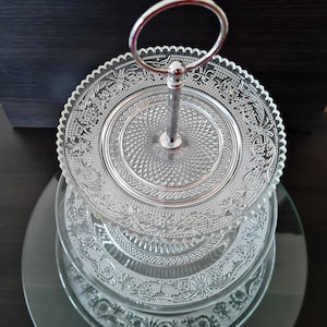 3 Tier Cake Dessert Buffet Stand Frosted Glass, Cupcake Display, Elegant Fruit, Wedding Party Display Tray, Serveware Decor from France