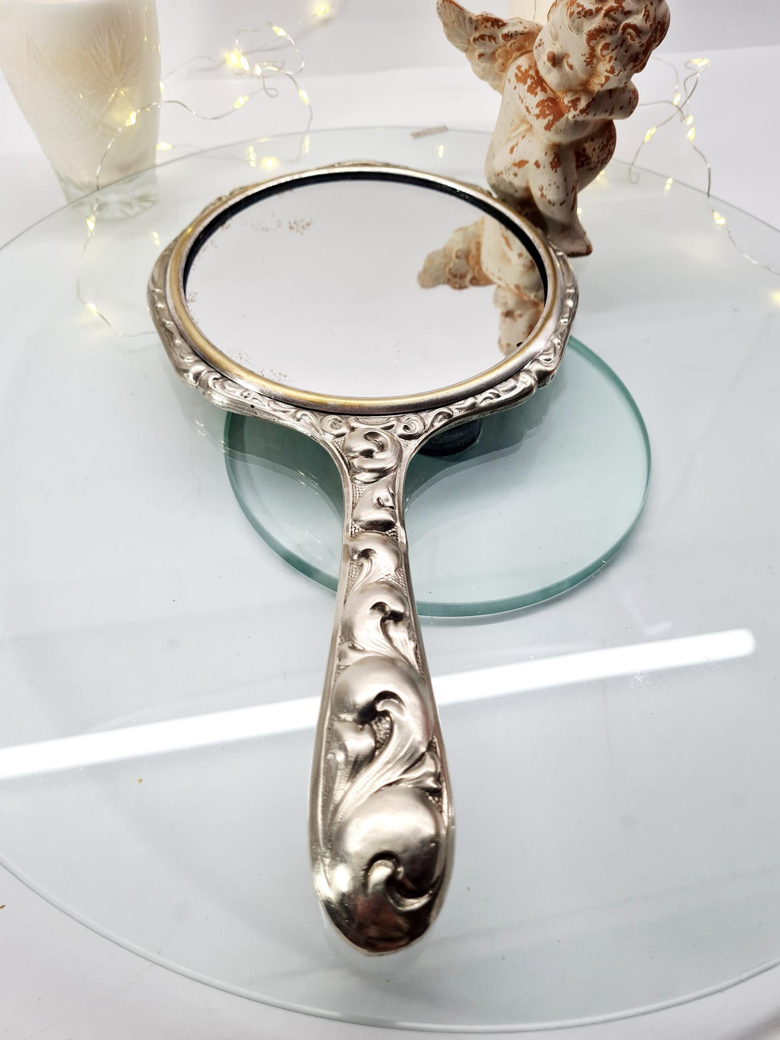 Vintage Ornate Silver Hand Mirror, Art Nouveau Vanity Mirror With ...