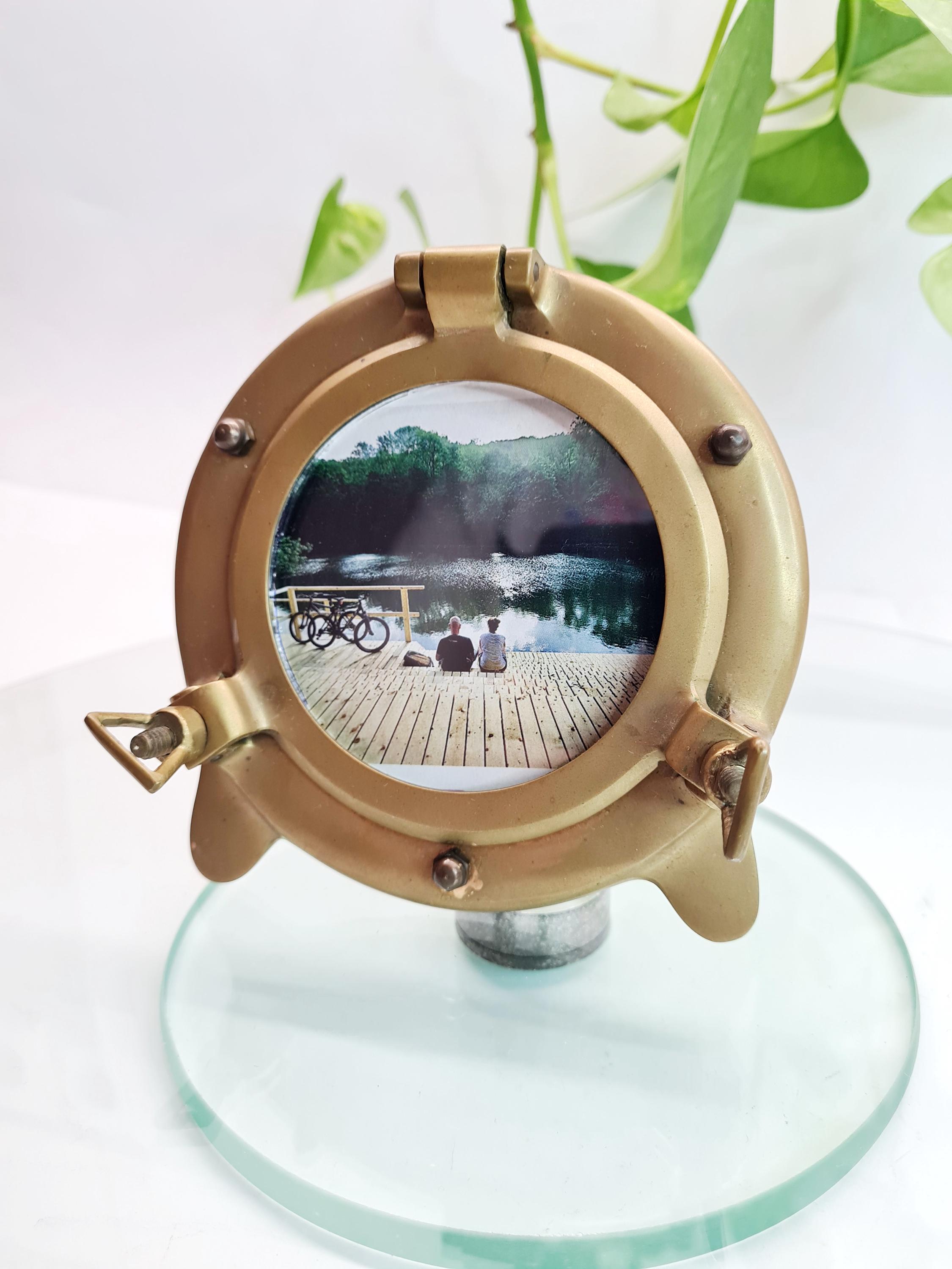 Vintage Brass Porthole Photo Frame, Nautical Boat Beach House