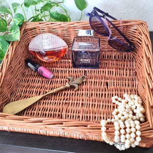 Bandeja rectangular de mimbre de 11.5 pulgadas, cesta de ratán tejida a mano, decoración rústica vintage para el hogar, organizador de baño