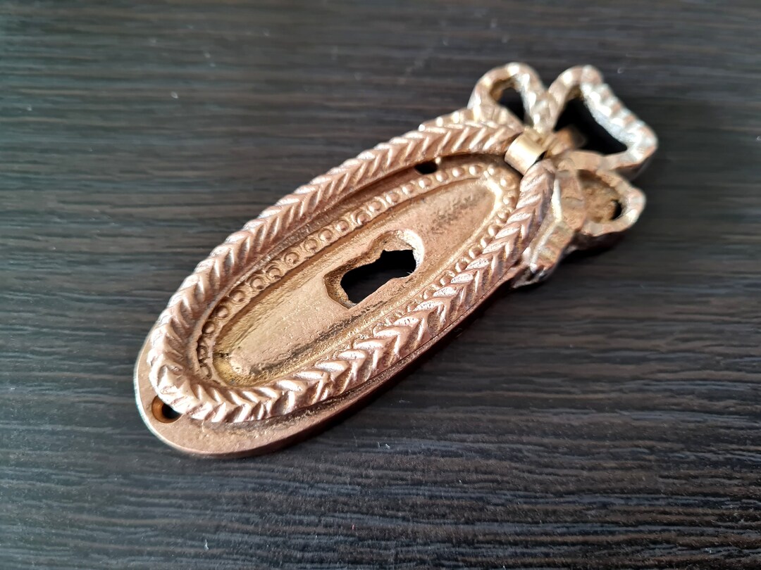 Victorian Keyhole Cover With Drawer Pull Handle, Brass Key Hole