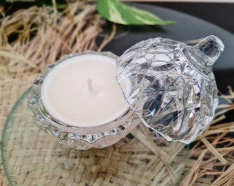 Unique Scented Candle in Small acorn shaped cristal jar with lid, Shabby Chic decorative soy wax candle eco-friendly gift for her